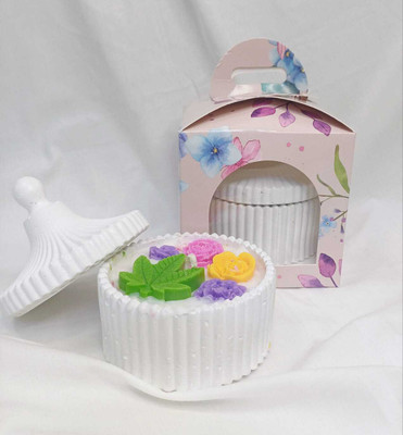 LuvSaa Essentials White Floral Jar Candle Candle(White, Green, Purple, Pink, Yellow, Pack of 1)