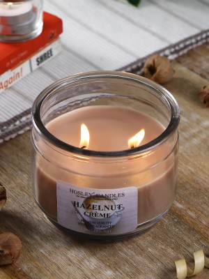 Hosley Hazelnut Creme Fragrance Two Wick Jar Perfect for Home Decor|Burn Time 70 Hours Candle(Beige, Pack of 1)