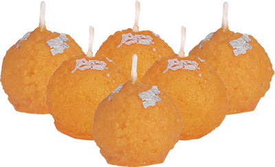 Wrapping Studio Handmade Motichoor Ladoo Shape Soy Wax Candles for Diwali , Festive & Gifting Candle(Orange, Pack of 6)