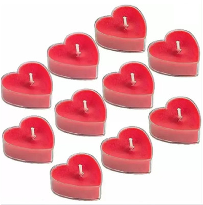 QinPin Long Lasting Heart Shaped Smokeless Red Scented Acrylic Tealight Candle Candle(Red, Pack of 10)