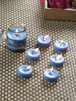 Hosley Caribbean Breeze Fragrance Jar with Scented Tealights|Burn Time 15 Hours Candle(Blue, Pack of 7)