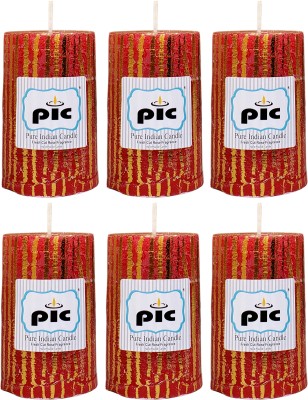 PIC Handmade Fresh Cut Rose Scented Decorative Wax Pillar Candle PC52352 Candle(Red, Pack of 6)