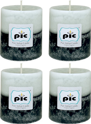 PIC Handpourd Cinnamon Scented Two Tone Mottle Wax Pillar Candle(Black, Pack of 4)