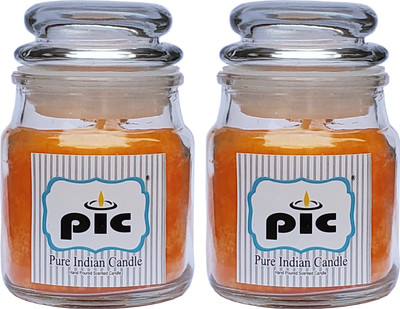 PIC Handpourd Pomelo Scented Jar Wax Candle(Orange, Pack of 2)