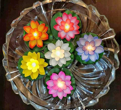 Refulgix Sensor Water Floating Smokeless Candles For Indoor & Outdoor Festival Décor Plastic (Pack of 6) Table Diya Set(Height: 1.57 inch)