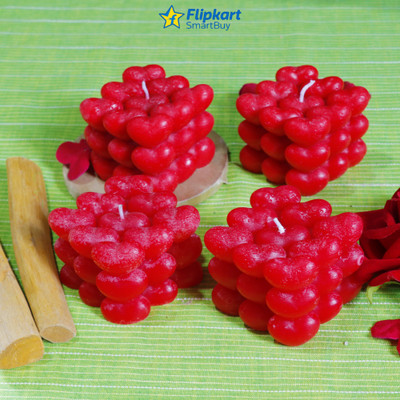 Flipkart SmartBuy Handmade Rose Heart Cube Scented Candle Candle(Red, Pack of 4)