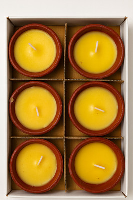 TheGiftSqure Terracotta Wax Diya Candle Set (Yellow, Pack of 6 Candle(Yellow, Pack of 6)