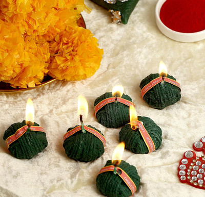 Pushpa Cracker Shaped Candle(Green, Pack of 6)