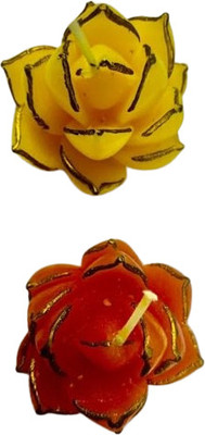 Theknira Premium Handcrafted with love and care Soy Wax Lotus Candles Candle(Yellow, Orange, Pack of 2)