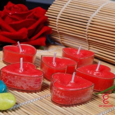 1st Time Romantic Heart-Shaped Red Tea Light Candles, 4 Hours Burning Time Candle(Red, Pack of 6)