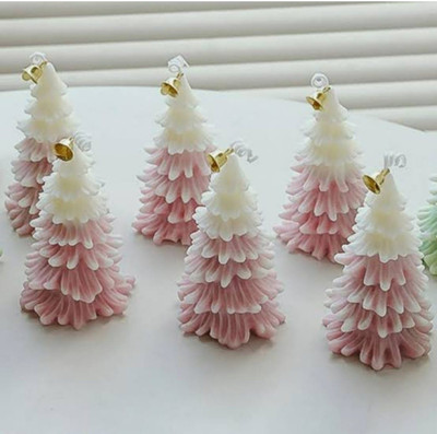 Aashi creation Cristmas tree candle Candle(White, Pink, Pack of 2)
