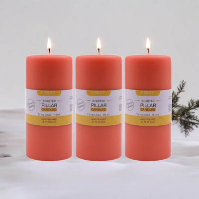 Hosley Tropical Mist Fragrance Soy & Paraffin Wax|90 Hours Burn Time|6 Inch Candle(Yellow, Pack of 3)