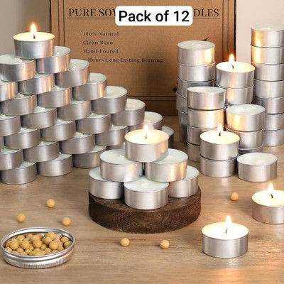 JSR Pack of 12Tealight Candles – Long Burning Candle(White, Pack of 12)