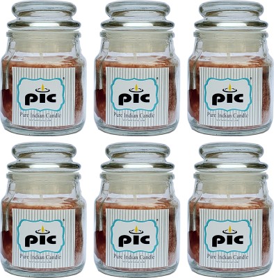 PIC Handpourd Apple Cinnamon Scented Jar Wax Candle(Brown, Pack of 6)