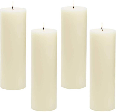 Smooth line Pure Refined Wax Unscented Pillar Candles ( Set of 4) Candle(White, Pack of 4)