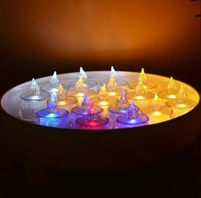 True Décor Flameless & Smokeless Transparent Acrylic Multi Led Tea Light Candle Candle(Multicolor, Pack of 6)