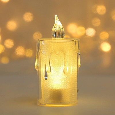 INFISPACE Acrylic Transparent Crystal Smokeless Wax Melting Candle for Diwali (Size-9.3cm) Candle(White, Pack of 1)