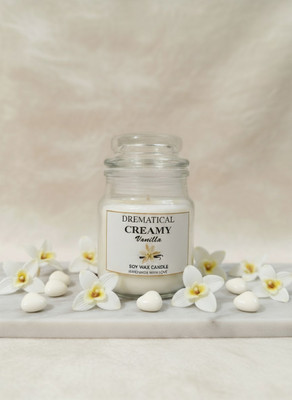 DREMATICAL Vanilla Scented Candle – White Soy Wax Jar Candle for Elegance, Comfort & Décor Candle(White, Pack of 1)
