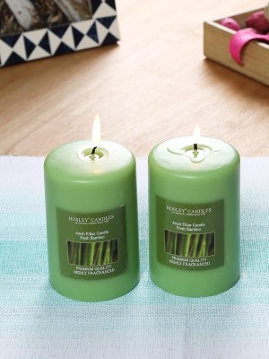 Hosley Fresh Bamboo Fragrance Soy & Paraffin Wax Candles|60 Hours Burn Time|4 Inch Candle(Green, Pack of 2)