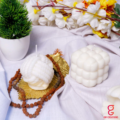 GW Creations Scented Candle Woolen & 3D Cube Mogra Candle(White, Pack of 2)