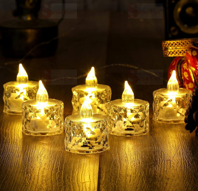 JANMESH ENTERPRISES Crystal Candles Transparent Acrylic Led Tea Light Candle Candle(White, Pack of 6)