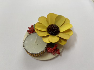 Shree Creations Floating Tea-Light Candle with Sola Sunflower & Leaves Candle(Yellow, Pack of 1)