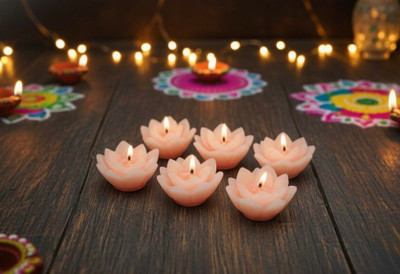 Shree S&S Brands FlowerCandle777 Candle(Orange, Pack of 6)