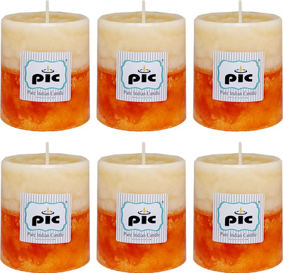 PIC Handpourd Pomelo Scented Two Tone Mottle Wax Pillar Candle(Orange, Pack of 6)