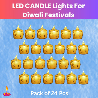 Guggu LED Candle Diya, Electric Flameless Crystal Candle Light For Home DecorationD13 Candle(Yellow, Pack of 24)