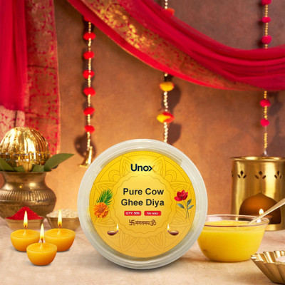 UNOXPRIME Readymade Ghee Diya Batti For Puja, Festivals, Havans & Religious Rituals Cotton Wick(Pack of 50)