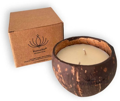 Namaskar Aranyaka | Hand-Poured Eco-Friendly Lemon Grass Scented Soy Wax Coconut Shell Candle(Beige, Pack of 1)