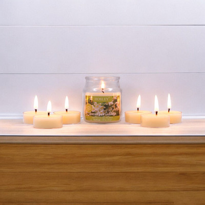 Hosley Sweet Pea Jasmine Fragrance Jar with Scented Tealights|Burn Time 15 Hours Candle(White, Pack of 7)