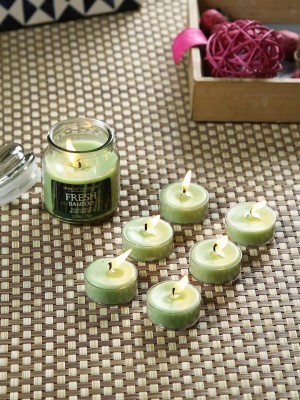 Hosley Fresh Bamboo Fragrance Jar with Scented Tealights|Burn Time 15 Hours Candle(Green, Pack of 7)