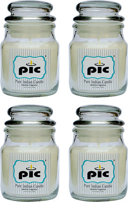 PIC Handpourd Night Blooming Jasmine Scented Jar Wax Candle(White, Pack of 4)