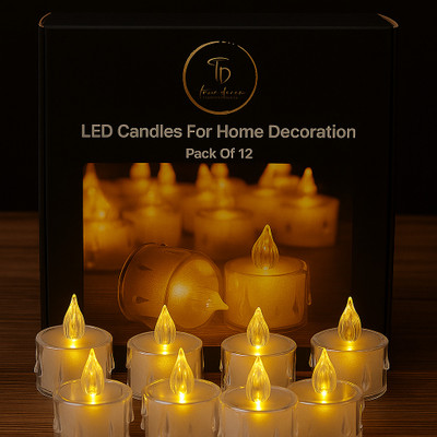 True Décor Flameless & Smokeless Transparent Acrylic Led Tea Light Candle Candle(Yellow, Pack of 12)
