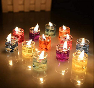 BUC Glass Jelly Gel Candles For Diwali Fragrance Candle Pack 12 Eco Friendly Candle Candle(Multicolor, Pack of 6)