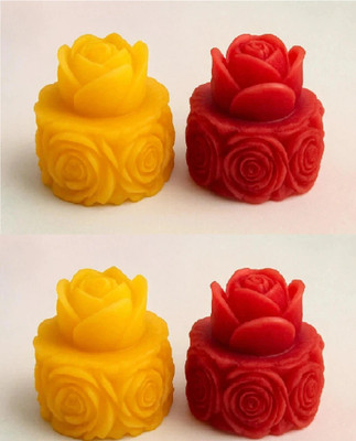 AKB Decorative Small Rose Pillar Candle Set - Yellow & Red - 4 Pcs - Home Decor Candle(Multicolor, Pack of 4)