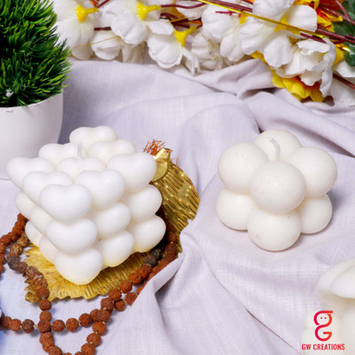 GW Creations Scented Candle Heart Cube & Medium Bubble Mogra Candle(White, Pack of 2)