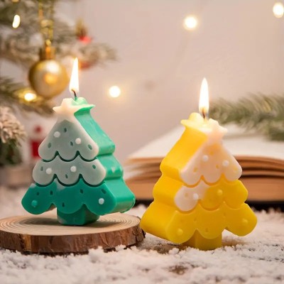 KUSMU Chrsitmas Home Decor Christmas tree Pack of 2 Candle(Beige, Blue, Yellow, Pink, Orange, Red, Maroon, Pack of 2)