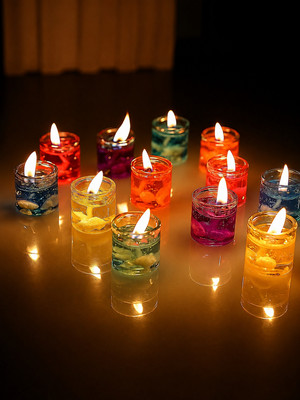 BUC Glass Jelly Gel Candles For Diwali Fragrance Candle Pack 12 Eco Friendly Candle Candle(Multicolor, Pack of 12)