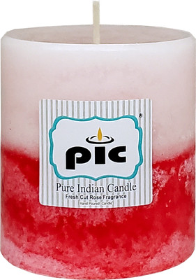 PIC Handpourd Fresh Cut Rose Scented Two Tone Mottle Wax Pillar Candle(Red, Pack of 1)