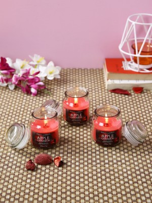 Hosley Apple Cinnamon Fragrance Scented Jar Perfect for Home Decor|Burn Time 15 Hours Candle(Red, Pack of 3)