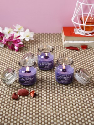 Hosley Lavender Fields Fragrance Jar Perfect for Home Decor|Burn Time 15 Hours Each Candle(Purple, Pack of 3)