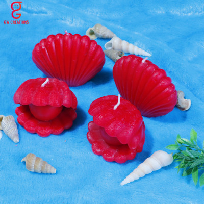 GW Creations Handmade Rose Open Shell , Close Shell Scented Candle Candle(Red, Pack of 4)