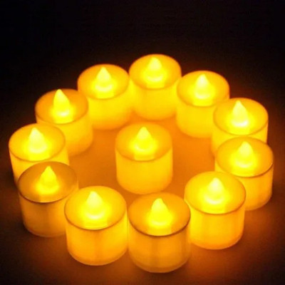 QinPin Smokeless LED Flameless Candles, Battery Operated Realistic Festive Flame Design Candle(Yellow, Pack of 12)