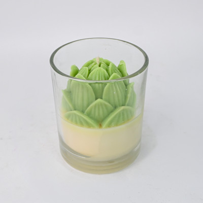SAIVAR BLOSSOMS Lotus Candle in Glass | Long-Lasting Jasmine Fragrance Candle(Green, Pack of 2)