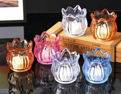 Adorazone Acrylic Floating Lotus Shaped Flower with Flickering LED Tea Light Candle(Multicolor, Pack of 2)