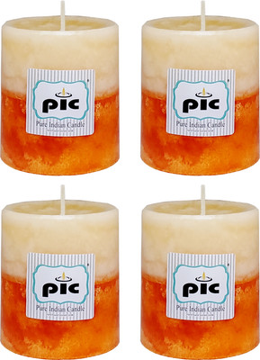 PIC Handpourd Pomelo Scented Two Tone Mottle Wax Pillar Candle(Orange, Pack of 4)
