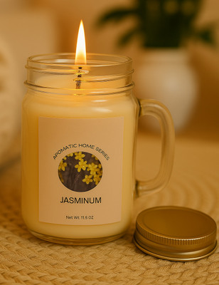 Floish Mason Jar Scented Candle with Lid (Jasmine) | Premium Fragrance Jar Candle(Yellow, Pack of 1)