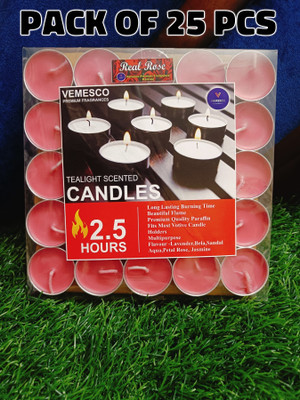 Vamesco Rose Tealight Candles | 2.5 Hour Burn | Smokeless | Made in Kannauj Candle(Red, Pack of 25)